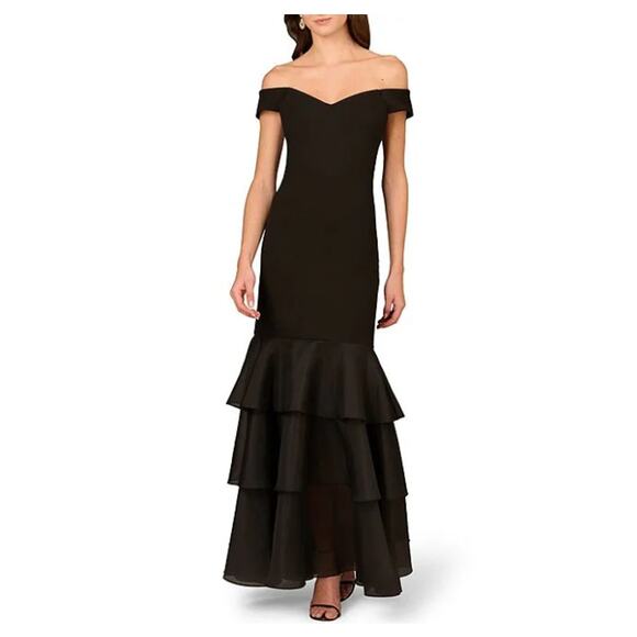 Aidan Mattox Dresses & Skirts - Aidan Mattox Women's Black Bonded Crepe Off The Shoulder Mermaid Gown Size 16